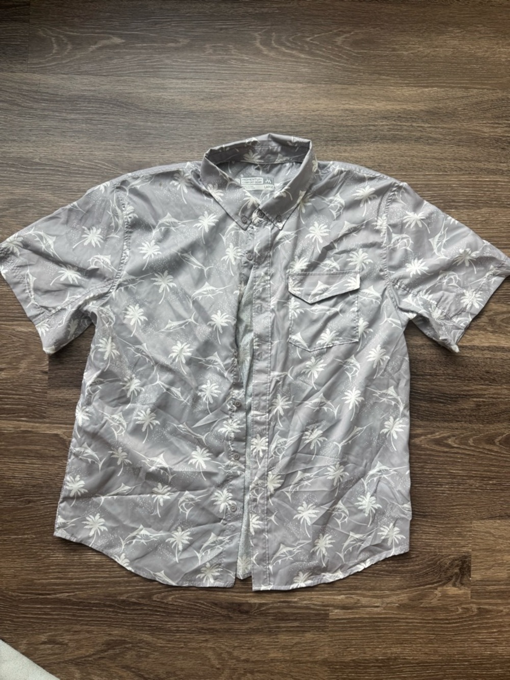Men's Short-Sleeve Palm Print Button-Up Shirt - Gray